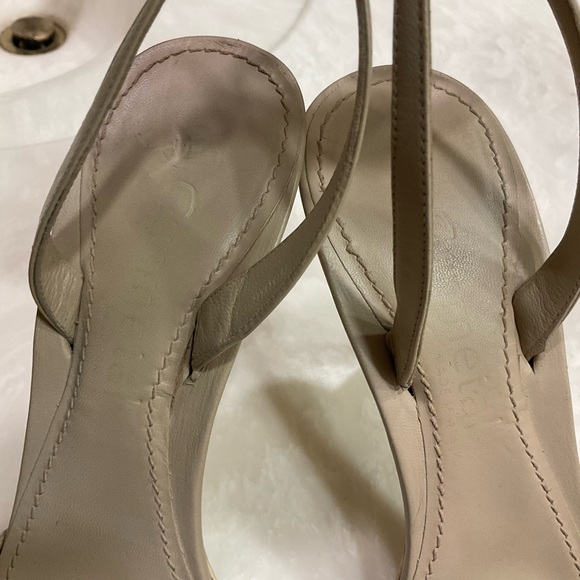 Gunmetal Nude Leather Sandals, Back Ankle Strap. 3.5” heel, Goes w/ all, Sz 8.5 - Picture 6 of 14